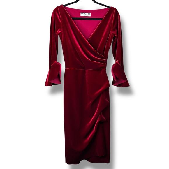 Chiara Boni La Petite Robe NWOT Garnet Red Triana Velvet Faux Wrap Midi Dress - Picture 4 of 11